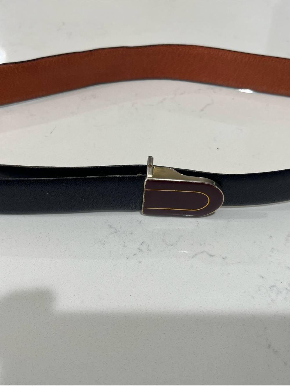 Vintage Black Belt with Burgundy and Gold Accent - Picture 3 of 4